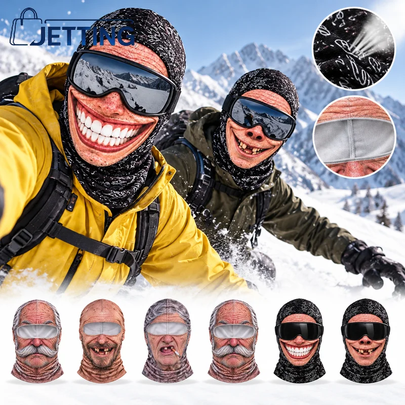3D Face Printed Old Man Full Coverage Breathable Eye Hole Winter Mask Cover Stretch White Mustache Novelty Headwear