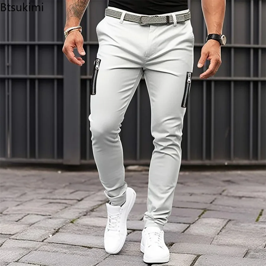 Men Fashion New Streetwear Casual Slim Fit Pencil Pant Men Cotton Business Casual Trouser Classic Vintage Zip Up Cargo Long Pant