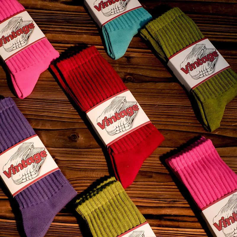 American Long Socks Thick Thread Knitting Men Cycling New Autumn and Winter Short Retro Male Sock Cotton Gift Sports Man White