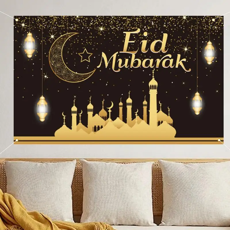 Telón de fondo con temática de Eid, cartel de 70,86x43,30 pulgadas con temática de templo, cielo, estrellas, Luna, adornos de escritorio, papel tapiz de regalo