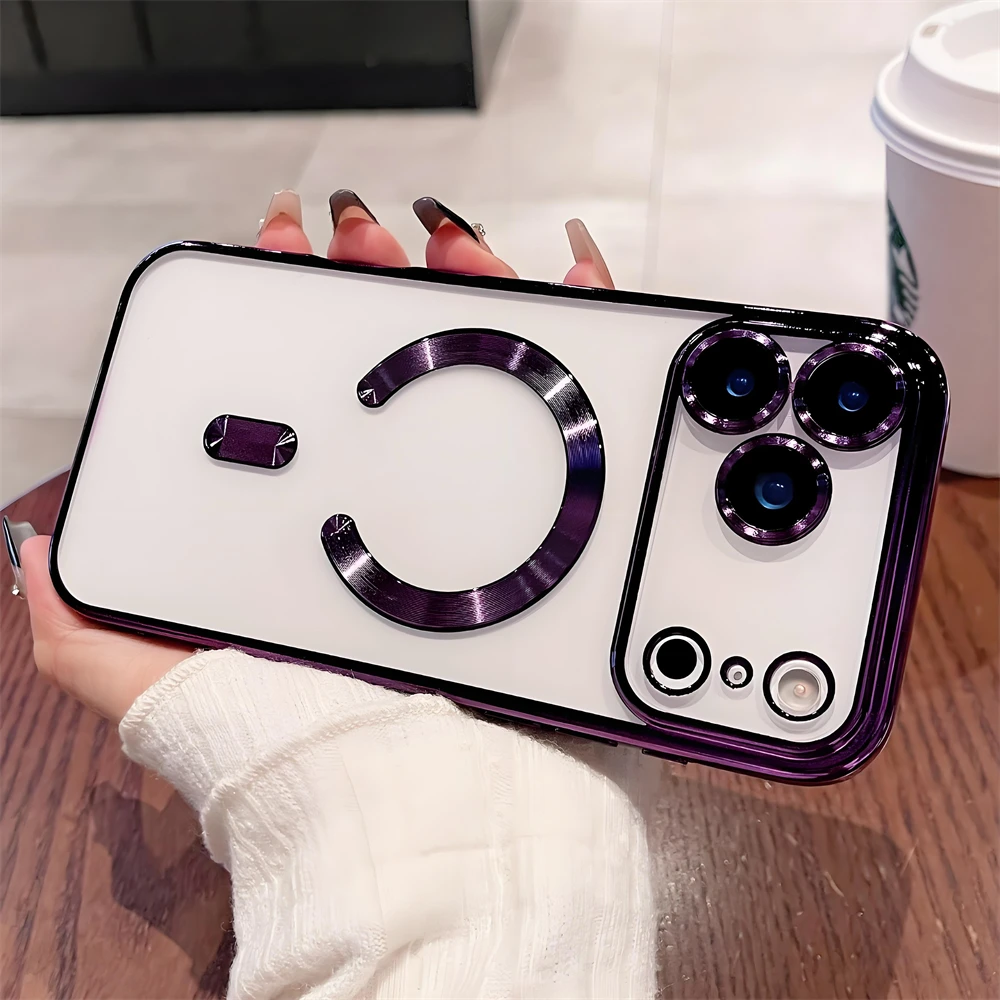 Luxuriöse, stoßfeste Silikon-Magnet-Hülle mit Beschichtung für iPhone 17 16 15 14 13 12 18 Pro Max, kompatibel mit Magsafe kabelloser Ladung, transparente Abdeckung – Detail 10