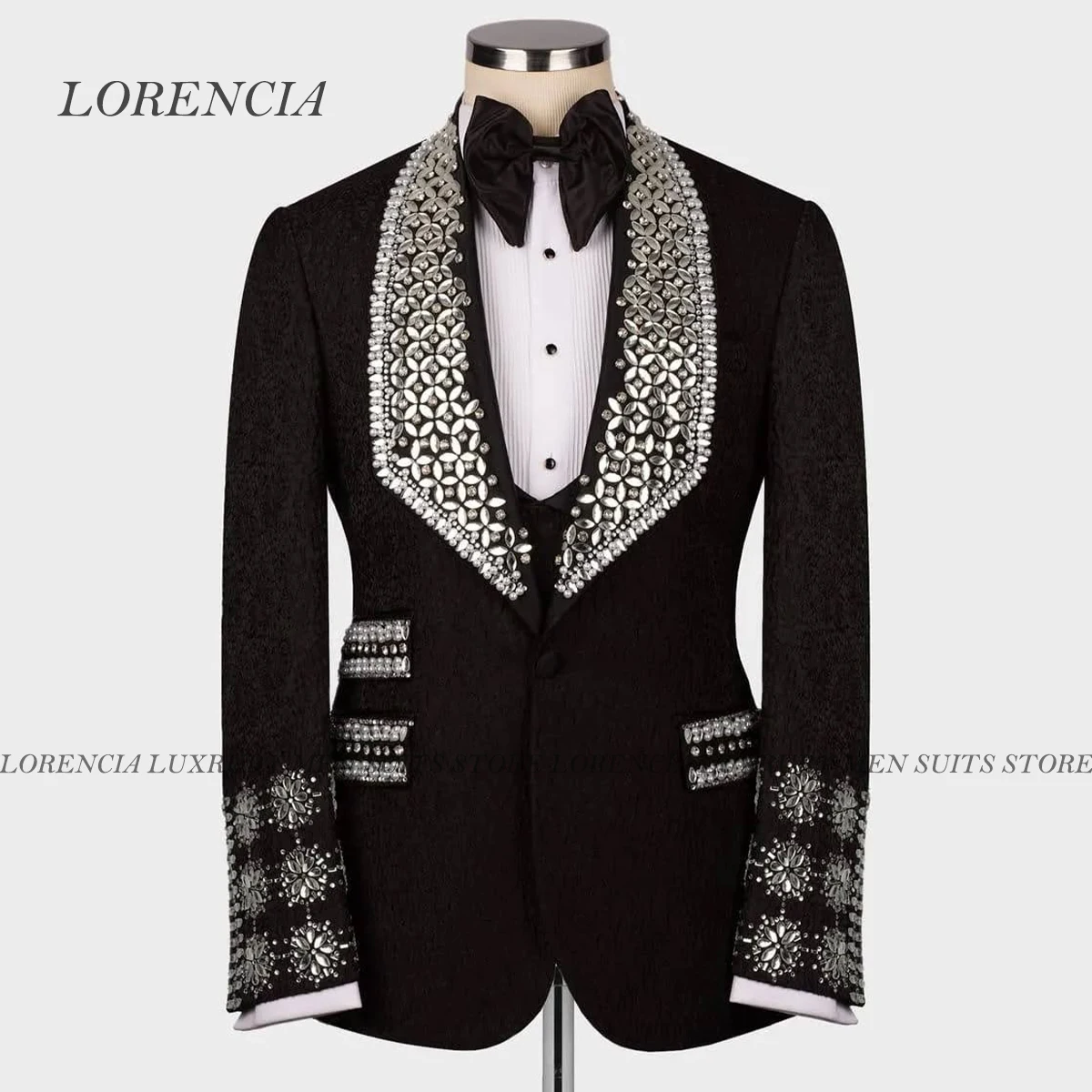 

Men Suits Customized Wedding Groom Tuxedos 2 Pieces Set Luxury Crystals Beaded Party Prom Blazer Birthday Man Costume Homme