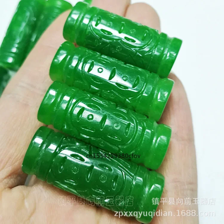 1pc Natural Emerald Green Jade Carved Lucky Dragon pillar Pendant Chinese Necklace Jewellery Fashion Amulet Gifts Man Women