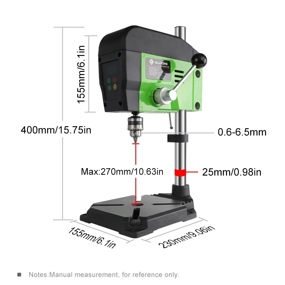 Allsome 4-Speed Benchtop Drill Cast Iron Press Drilling machine Compatible with Makita 18V battery and AC 220V Adapter