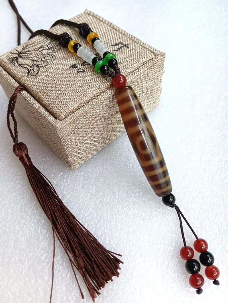 Exquisite Tibetan Dzi Bead Pendant Nature Three Eyes Amulet Mascot Agate Hanging Chalcedony Gemstone