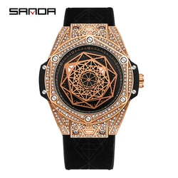 Fashion Sanda Top Brand 2023 New Quartz Mens Luxury Diamond Case Silicone Cool Dial For Men Luminous Waterproof Wrist Watches