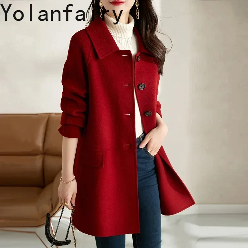 

High-end 100% Wool Coats for Women 2024 Autumn Winter Elegant Mid-length Double-sided Woolen Jacket Casual Outerwears Jaquetas