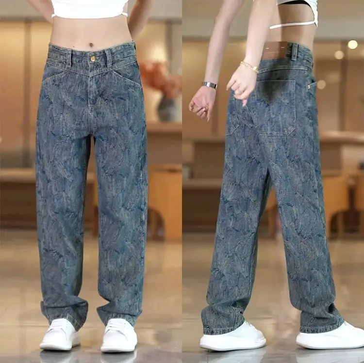 

High Street Ruffian Jeans Men's Autumn New Full-printed Jacquard Straight-leg Pants Loose Italy Luxury Cargo Wide-leg Trousers