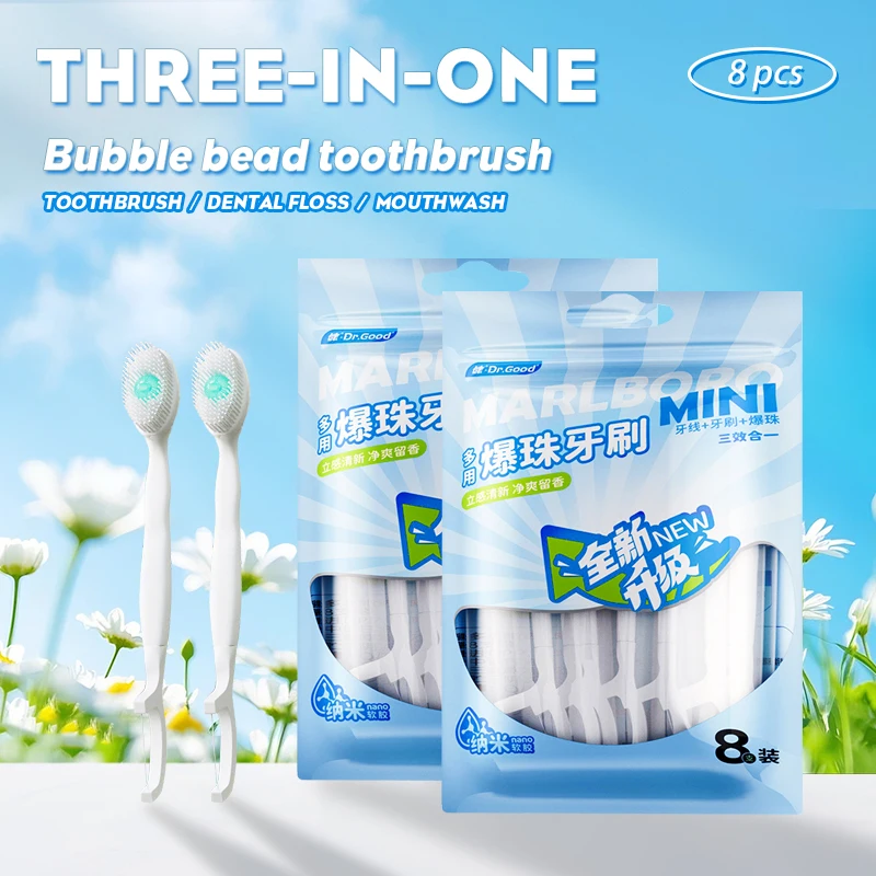 فرشاة أسنان محمولة للسفر، فرشاة أسنان صغيرة قابلة للانفجار، فرشاة أسنان لتنظيف الكبار يمكن التخلص منها، معبأة بشكل فردي