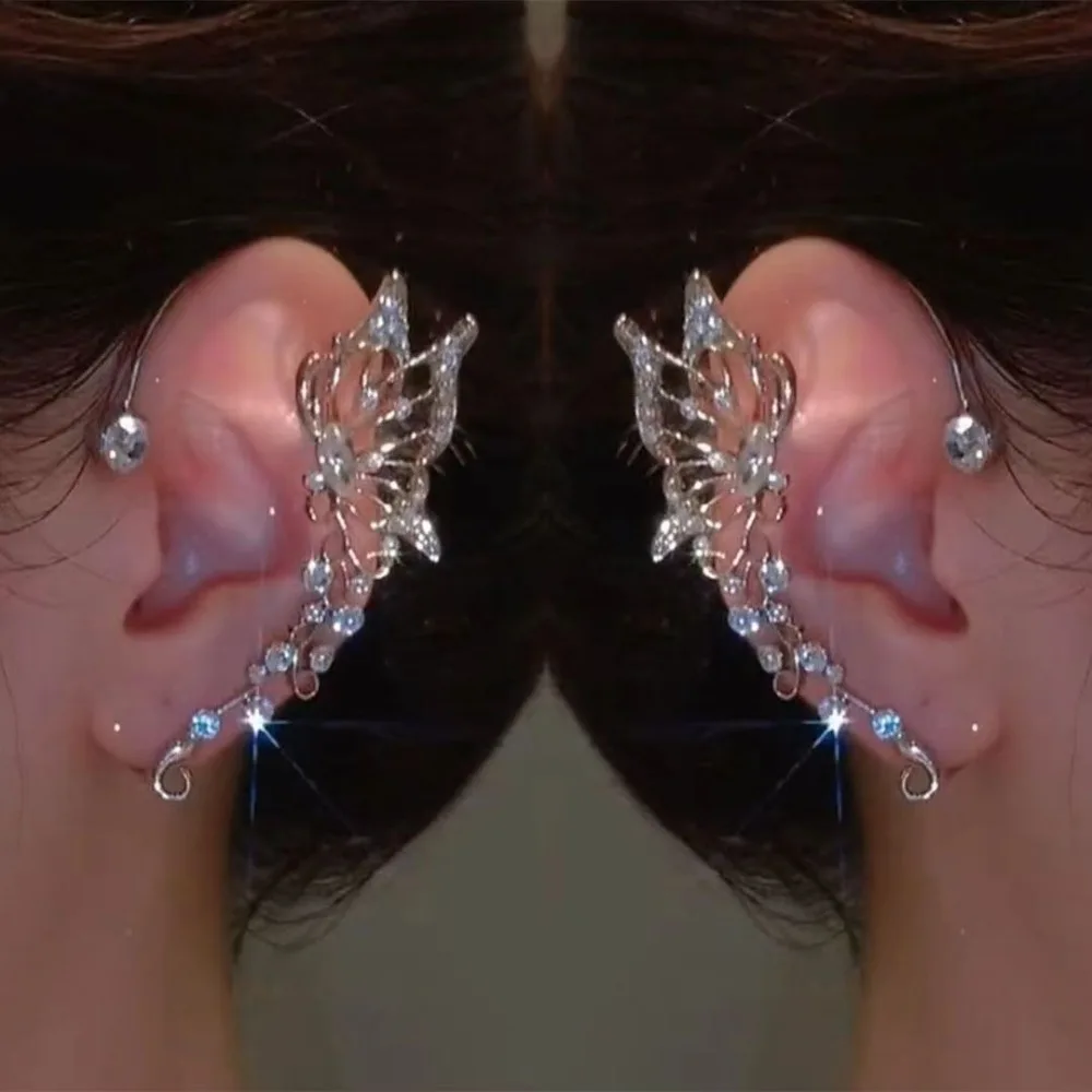 تألق كريستال قزم فراشة الأذن الكفة دون ثقب كليب أقراط مشبك الأذن الأنيقة للنساء رائعة الأذن الكفة