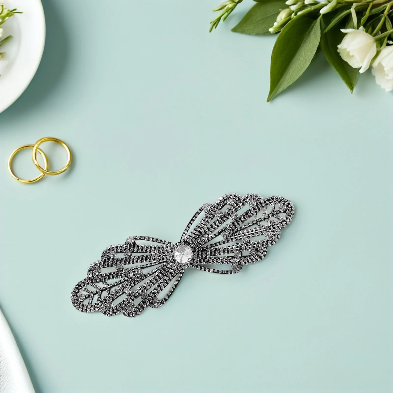 

2pcs Bridal Rhinestone Applique For Wedding Dress Shoes Handmade Flower Beading Embellishment Sparkly Clothing Shoe Decoration