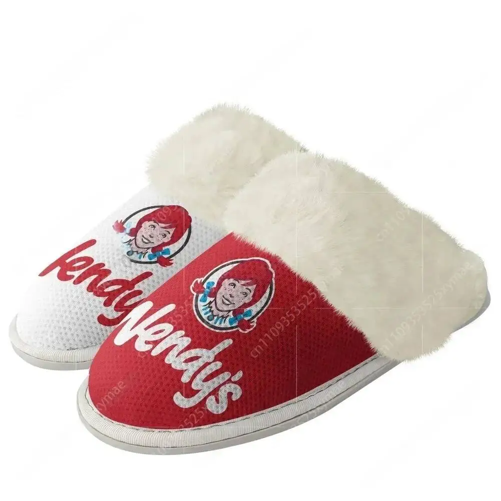 New Wendys Fast Food Restaurant Logo Plush Slippers Keep Warm Shoes Mens Womens Home Cotton Bedroom Custom Thermal Light Slipper