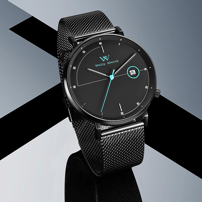 WM Watch ساعة كوارتز بسيطة مقاومة للماء كلاسيكية كاجوال رجال الأعمال ساعات Welly Merck WM004M