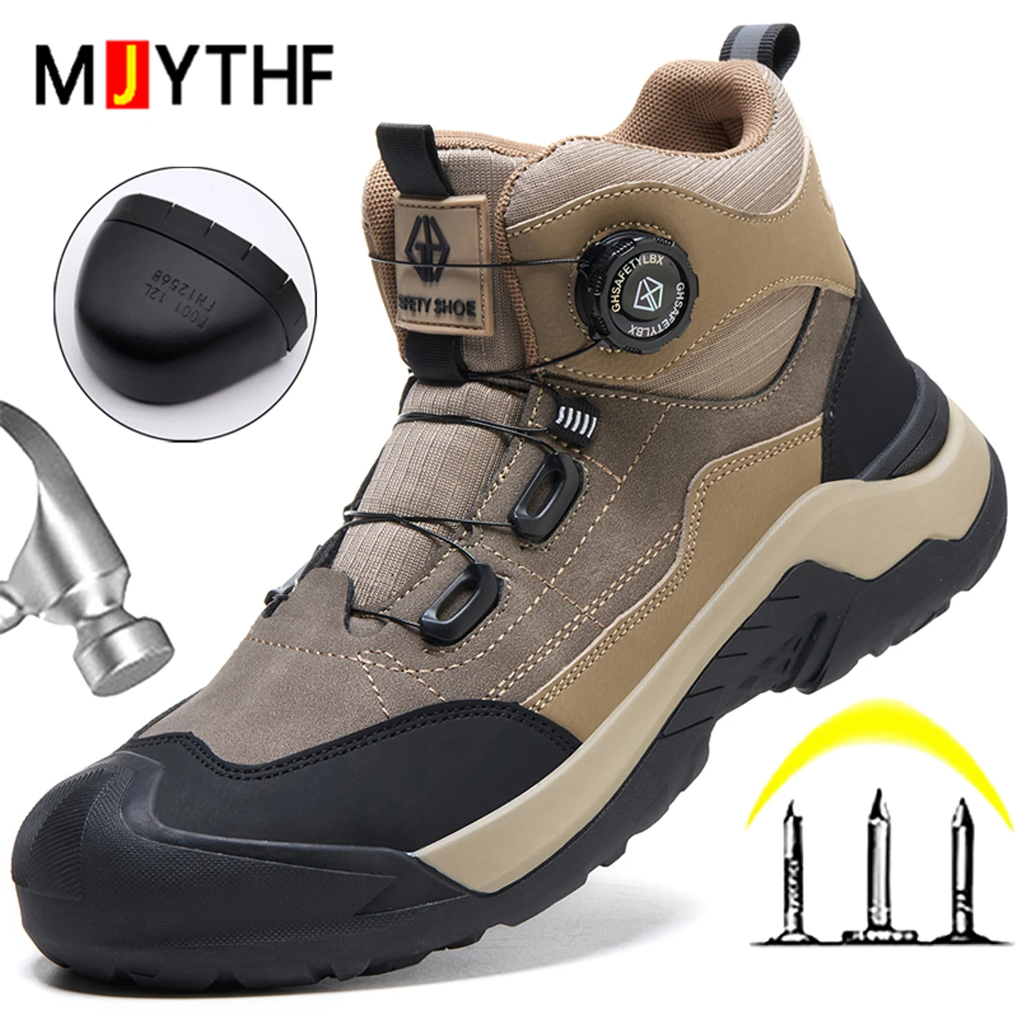 Rotating Button Safety Shoes Men Boots Steel Toe Shoes Anti-smash Anti Puncture Indestructible Shoes Work Boots Protection Shoes