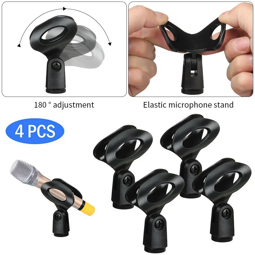 4 Pack Durable Wired Black Mic Clip Microphone Mount Holder Universal Mic Stand