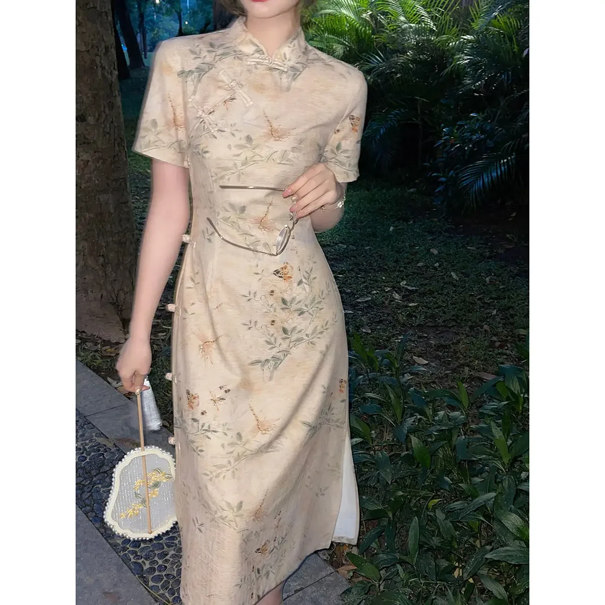 

2022 summer cheongsam new Chinese style waist dress improved Qipao ethnic style youthful temperament Vintage elegant Dress 3XL