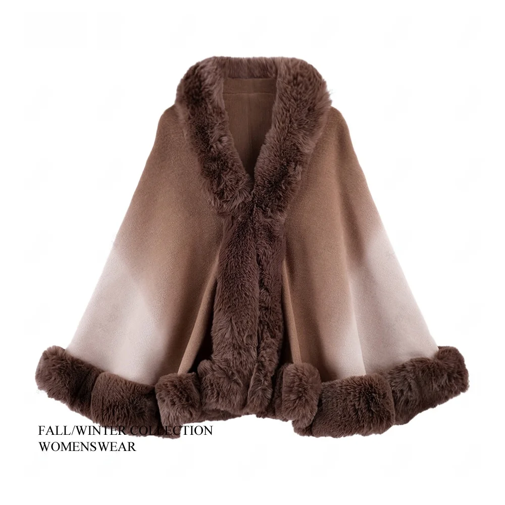 Herfst Winter adient Kleur Konijnenbont Kraag priem op Jas Oversize Gebreide Bovenkleding Ele Sle Batwing Sve