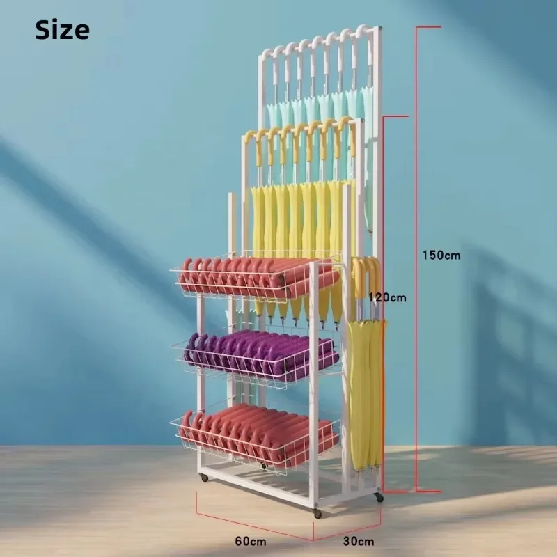 Supermarket Retail Outdoor Sun Terrace Golf Umbrella Storage Rack Folding Anime Umbrella Metal Basket Display Rack