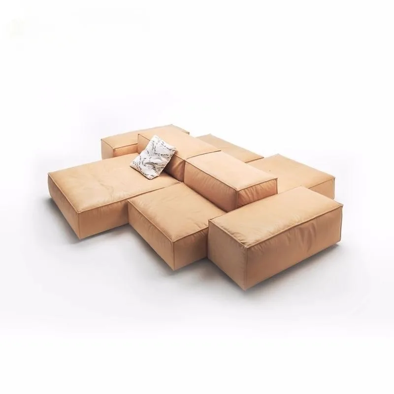 Double-sided Modular Sofa Villa Large Flat Floor Living Room Full Frosted Tofu Block Cotton and Linen Sofa