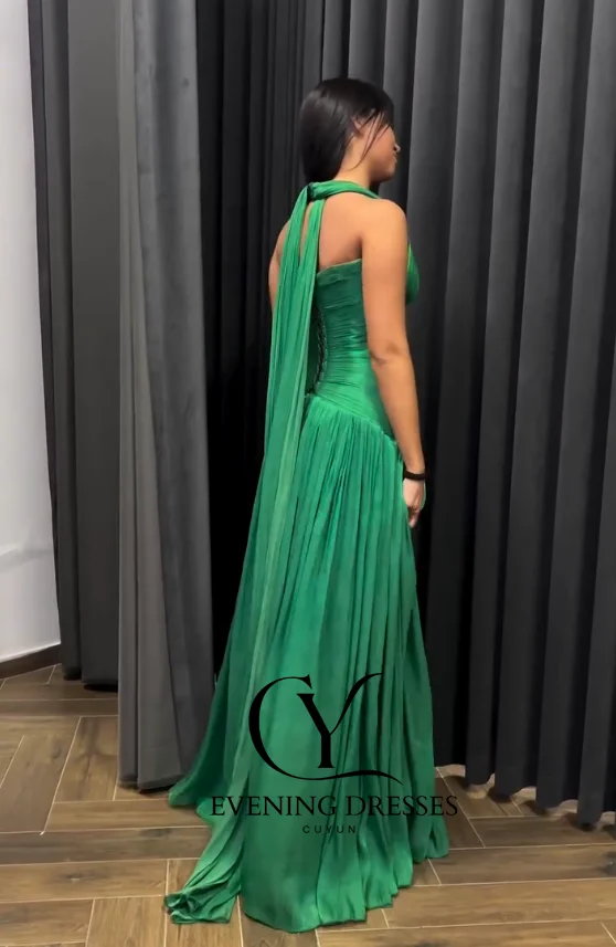 فساتين سهرة للنساء باللون الأخضر الداكن من CUYUN، رقبة على شكل حرف V عميقة بدون أكمام، فتحة عالية، فستان طويل للحفلات الراقصة، فساتين حفلات الزفاف المخصصة