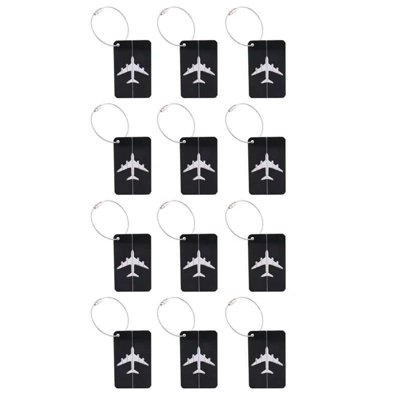 12PCS Aluminum Alloy Luggage Tag Metal Hollow Luggage Tag Tags Colorful Suitcase Card Luggage Tags Travel Idtags (Black)