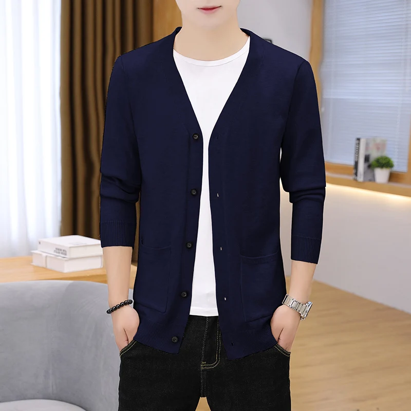 

9 Color Men's Solid Color Fashion Casual Cardigan Sweater Single Breathe Simple Sweater Jacket