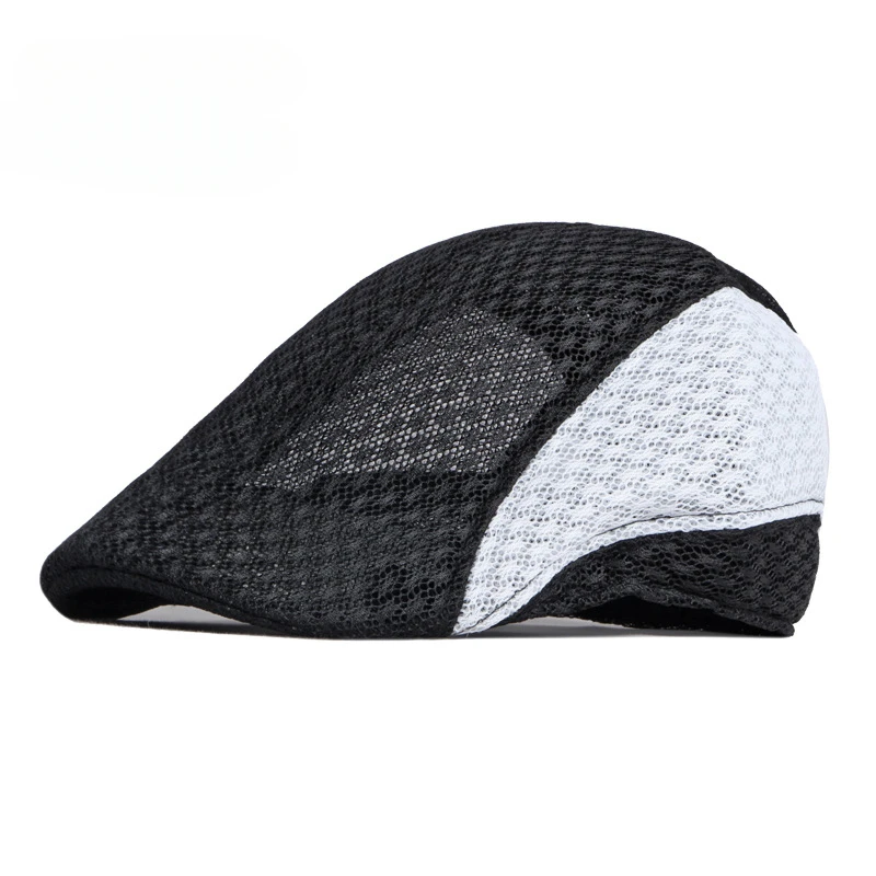 Retro Colorblocked Mesh Paperboy Hollow Breathable Sun Protection Beret Cap For Women Men Summer Sport Hiking Golf Casual Caps