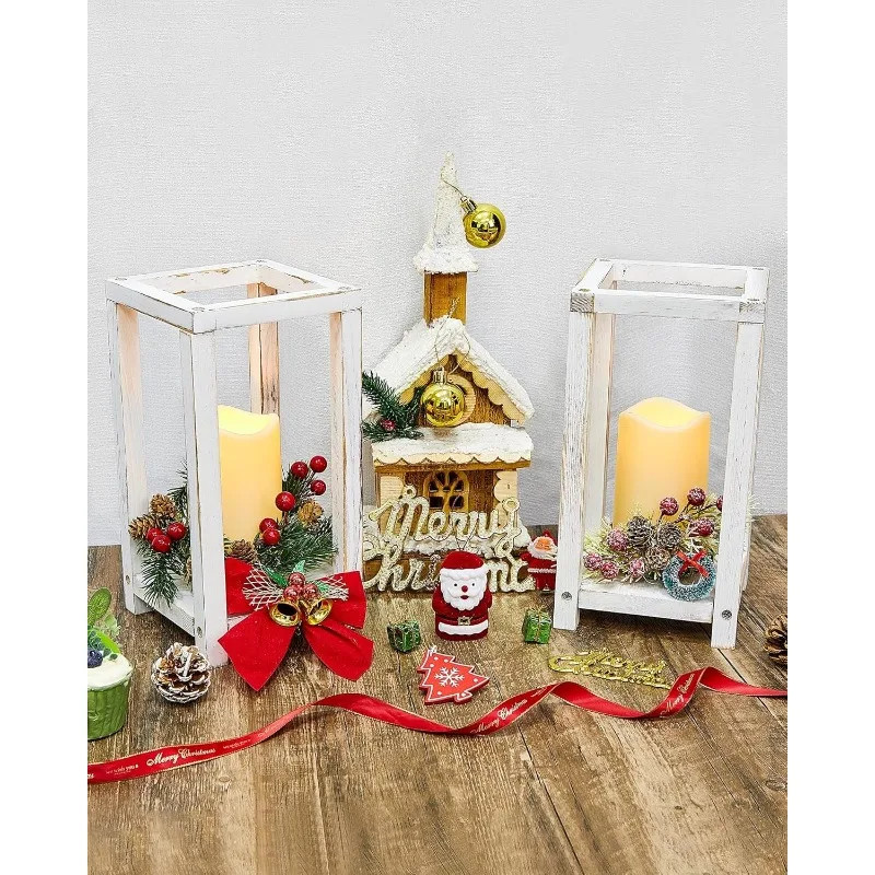 Centerpiece Rustic Lantern Candle Holders with Flameless LED Candles for Home Christmas Wed