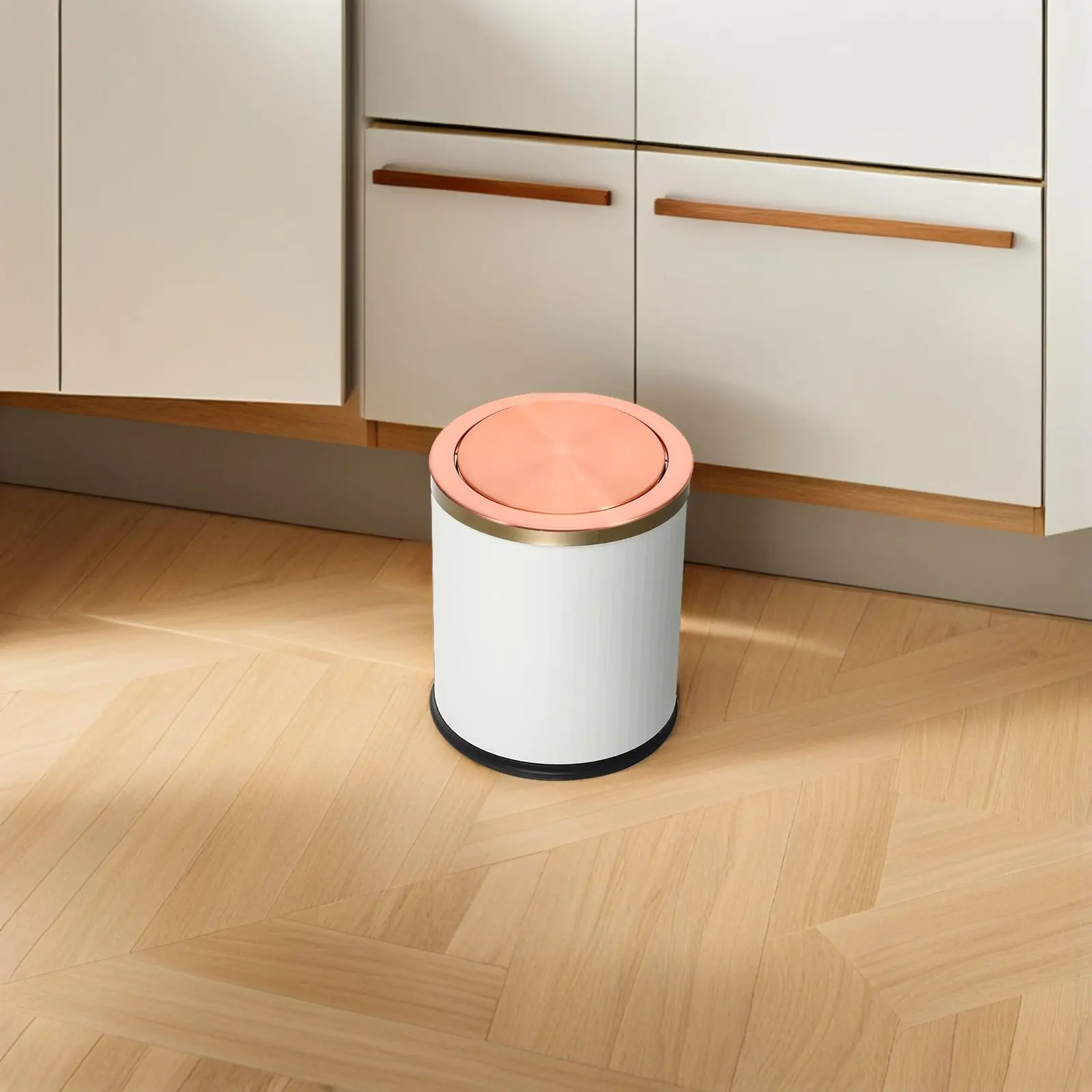 Round Stainless Steel Recessed Trash Lid Countertop Garbage Can Cover Built-in Swing Lid Embedded Trash Can Cover for Kitchen