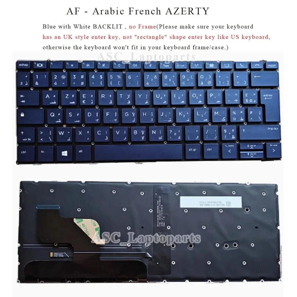 New AF BR BU GR HU IT LA ND NW SP SW TR UK YU Keyboard for HP Elite Dragonfly G1, G2, Max Keyboard Blue with BACKLIT, No Frame