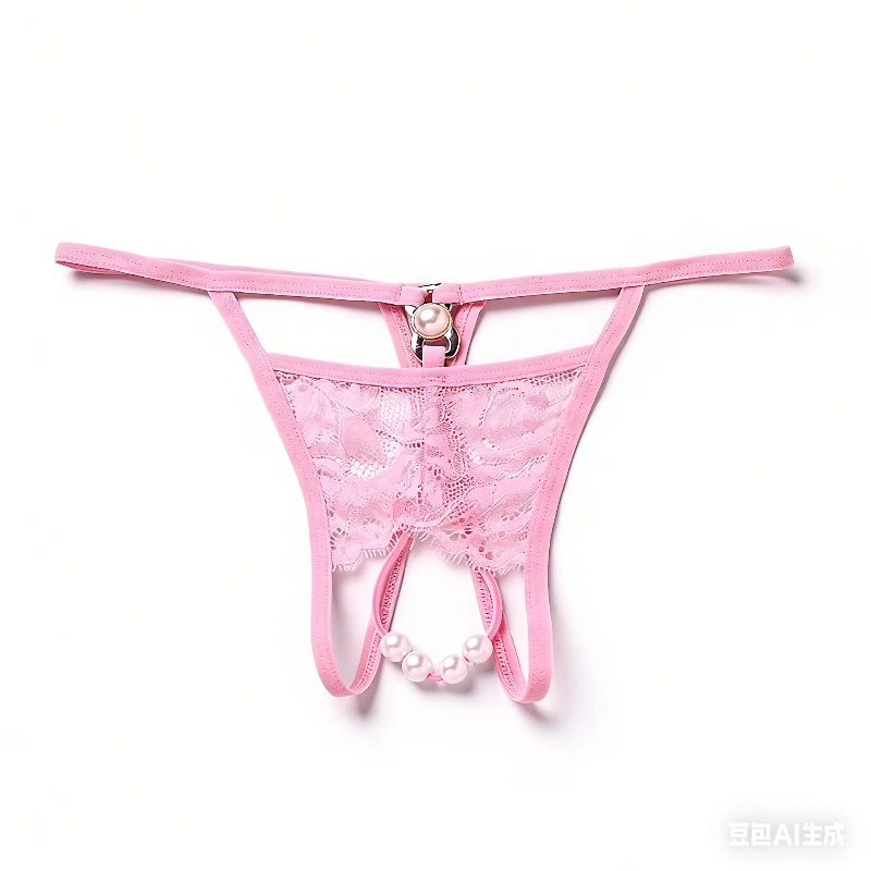 

Womens Lace Crotchless G-String Thongs Sexy Lingerie Panties with Pearls Massage Ball Underwear Sissy Low Rise T-Back Underpant
