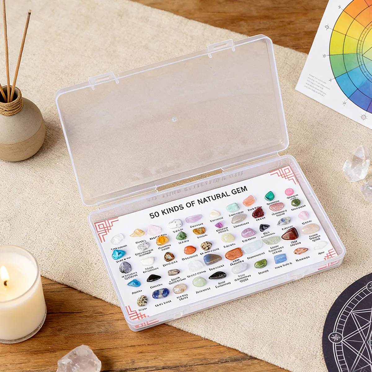 1pc 50 Variety Natural Crystal Quartz Chips Mineral Specimen Box Educational Geology Science Kit Gift for Kids Adults