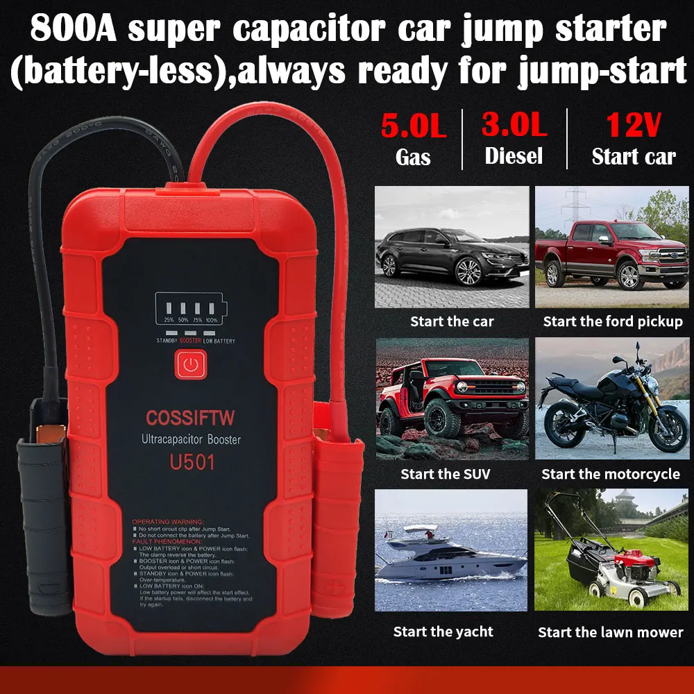 6000A Mini Portable Emergency Car Battery Charger Jump Start 24000Mah 12V Jumper Starter Power Bank Portable Emergency Kit Cable