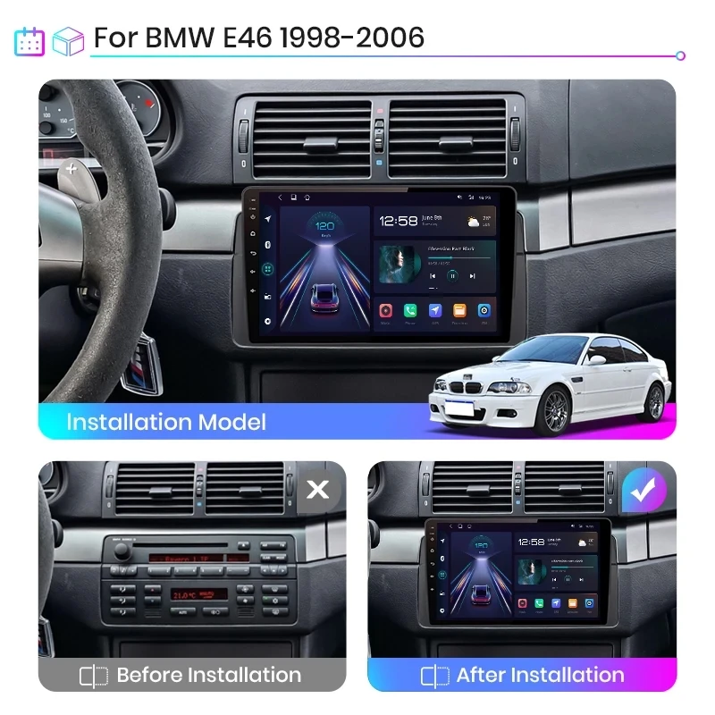 CarPlay Android 13 Auto Rádio para BMW E46 M3 318 320 325 330 335 1998-2006, 4G, Multimídia, Navegação GPS, 2Din, Autoradio