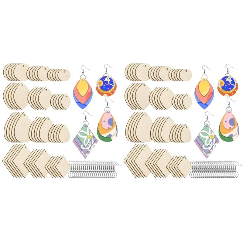 

【ГОРЯЧИЕ ТОВАРЫ】240 штук необработанных деревянных заготовок для сережек, 4 формы, для деревянных сережек с крючками и соединительными кольцами