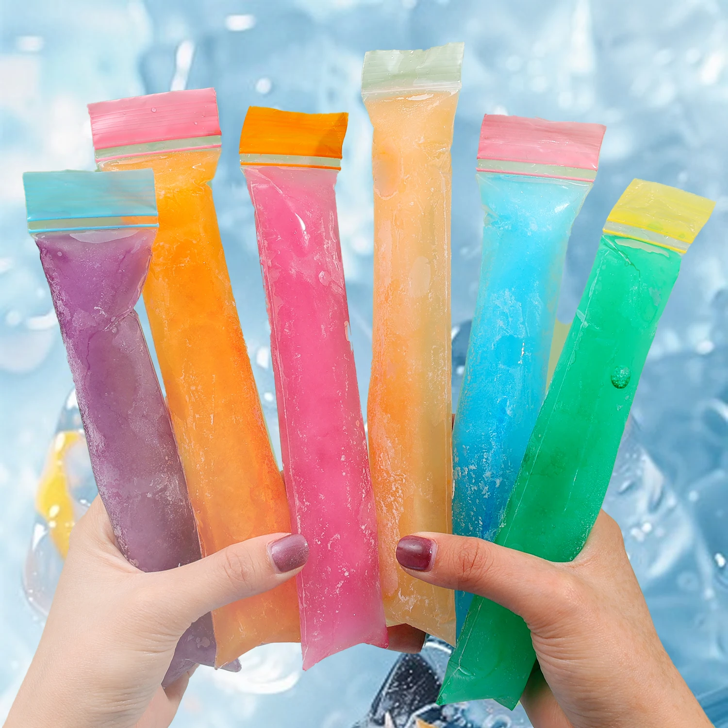Colorful Transparent Ice Popsicle Bags DIY Ice Cream Pops Fruit Juice Smoothies Yogurt Mold Bag with Zipper Kids Ice Lolly Bag