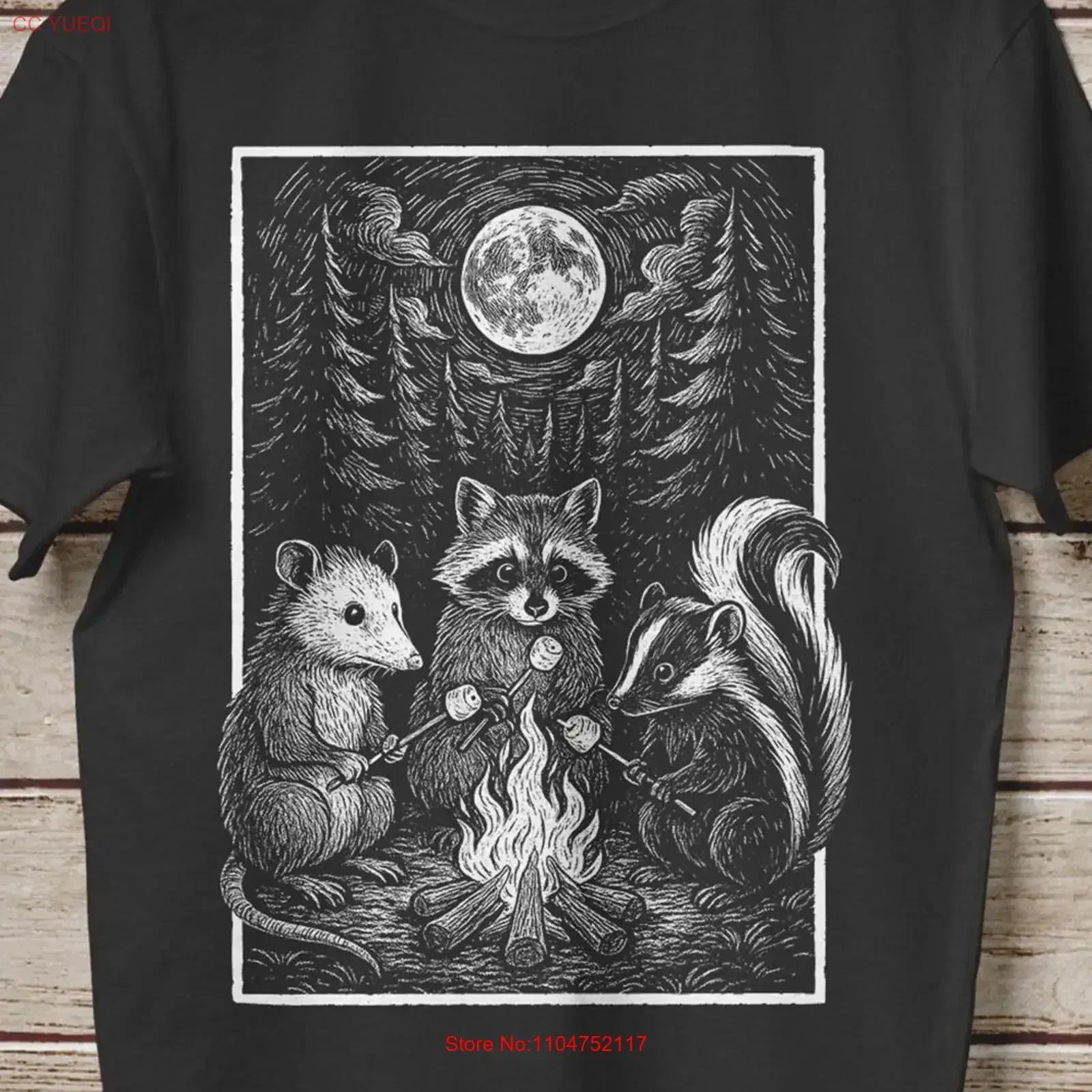 Vintage Camping Animals T Shirt Retro Funny Raccoon Opossum and Skunk by Campfire Cute Night Wildlife Nature Lover  vintage