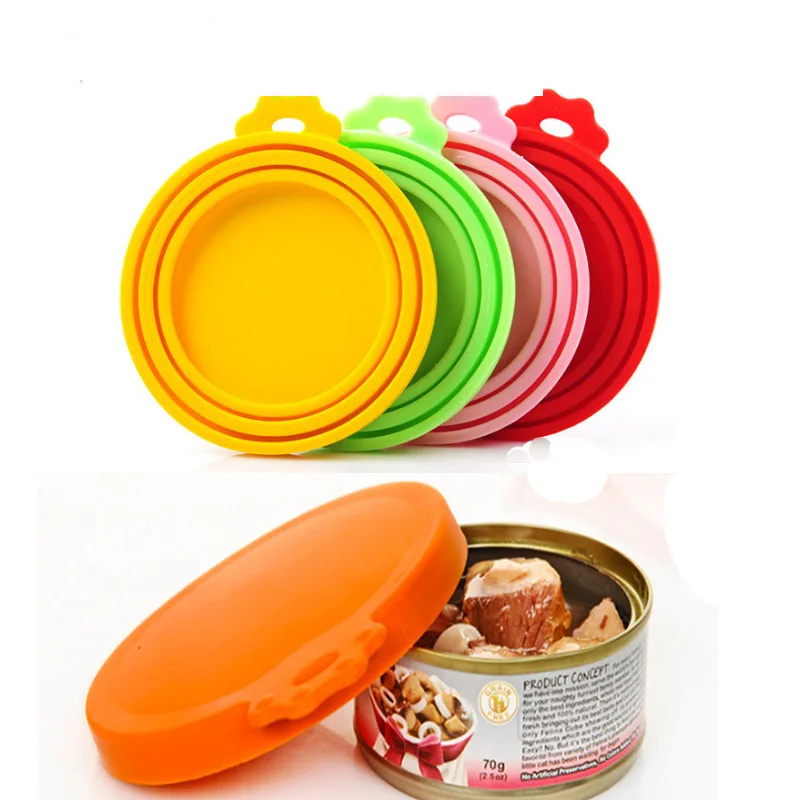 3-in-1 Reusable Pet Canning Jar Lid Soft Non-toxic Silicone Canning Lid Strong Sealing Moisture-proof Fresh-keeping Pet Supplies