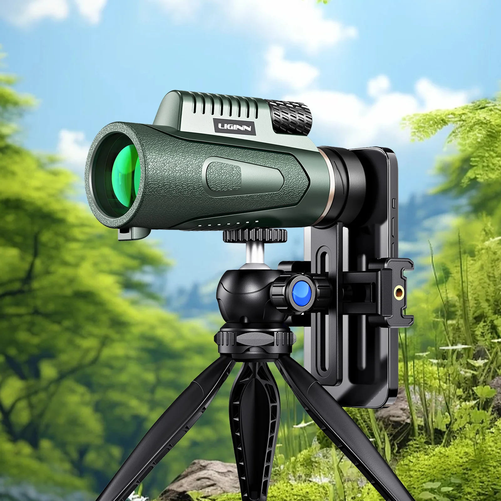 

12x50 HD ZOOM телескоп дальнего действия, мощный монокуляр, портативный для охоты, кемпинга со штативом, зажим для телефона, чистая оптика с зумом