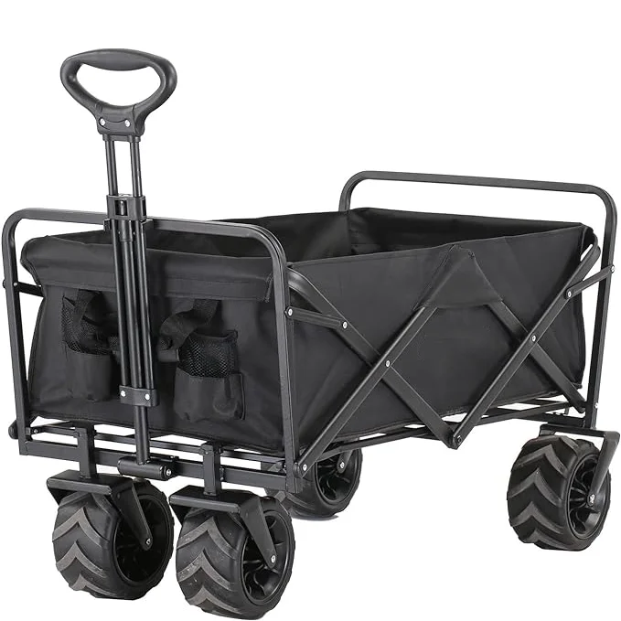 Heavy Duty 350 lb Foldable Station Wagon Portable  Vehicle Large ATV Wheels Adjustable Rolling Outdoor Foldable Camping