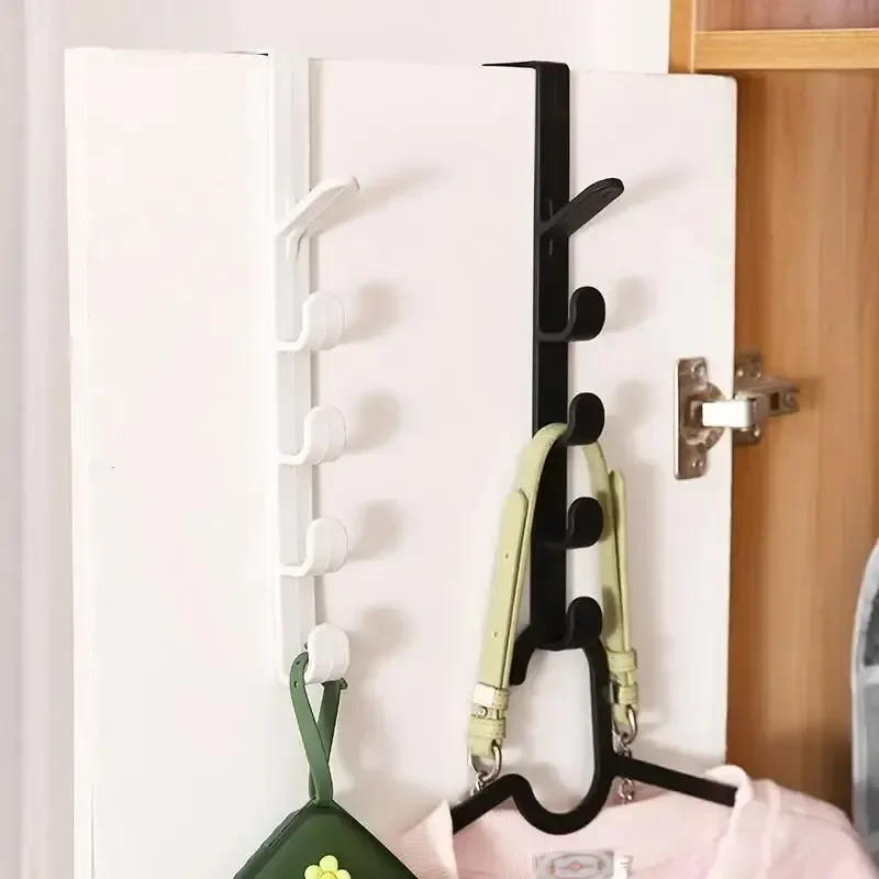 1pcs Over The Door Hook Hanger 5-Hook Plastic Handbag Organizer Rack Kitchen Bathroom Behind The Door Towel Hanger Storage Hooks