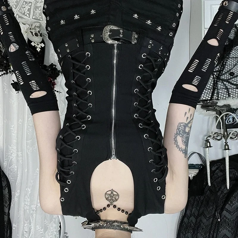 

Blouse Camisole Women's Summer Tie-front Fitted Waist Zip Fastening Dark Gothic Fashion Comfortable Minimalist Niche Versatile