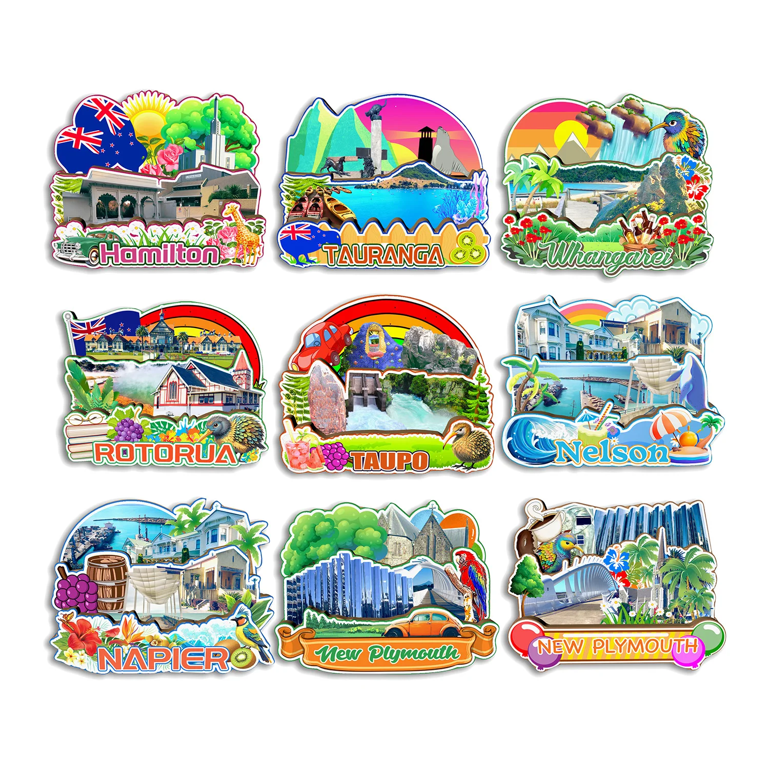 

New Plymouth Napier Rotorua Whangarei Tauranga Hamilton Taupo New Zealand Fridge Magnet Travel Souvenir Gift