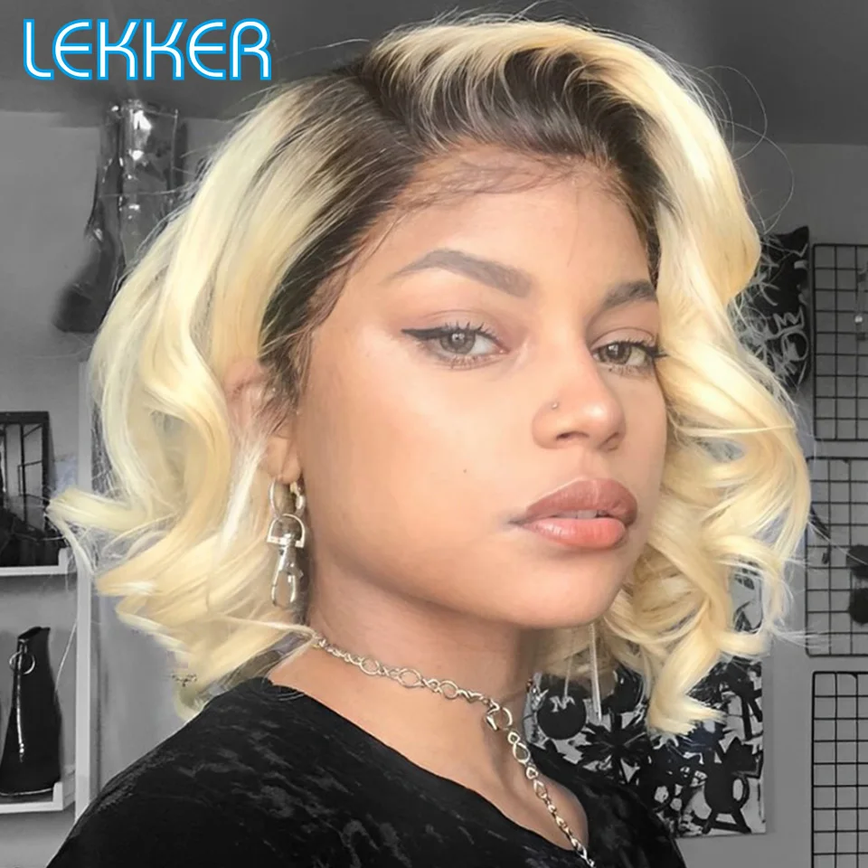 

Lekker Short Deep Curly Bob 13x6x1 Lace Front Human Hair Wig For Women Brazilian Remy Hair Glueless Ombre 613 Blonde Loose Wigs