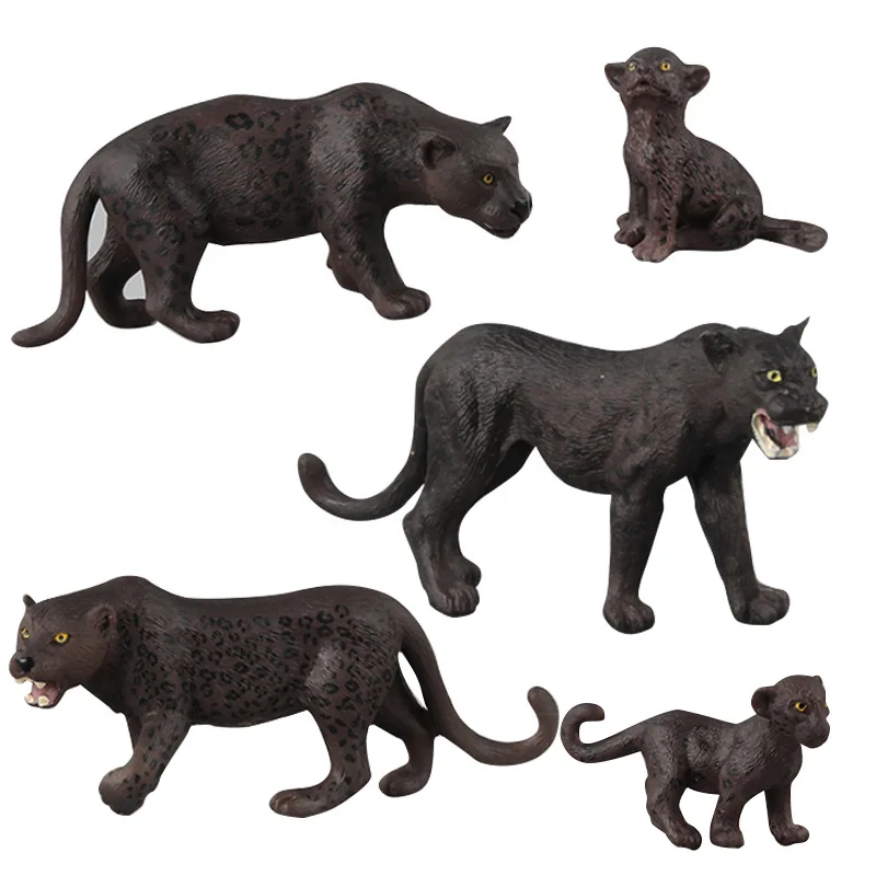 New Wild Feline Figurine Snow Leopard Black Panther Lynx Simulation Animal Model Action Figures Children Collect Toys Gifts