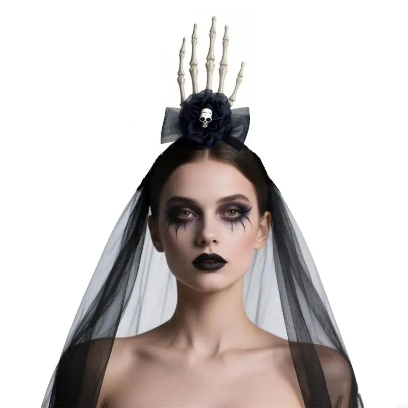 Y3ne accesorio para cabello gótico gótico oscuro con diseño mano del cráneo cómodos diademas Halloween ajustables y