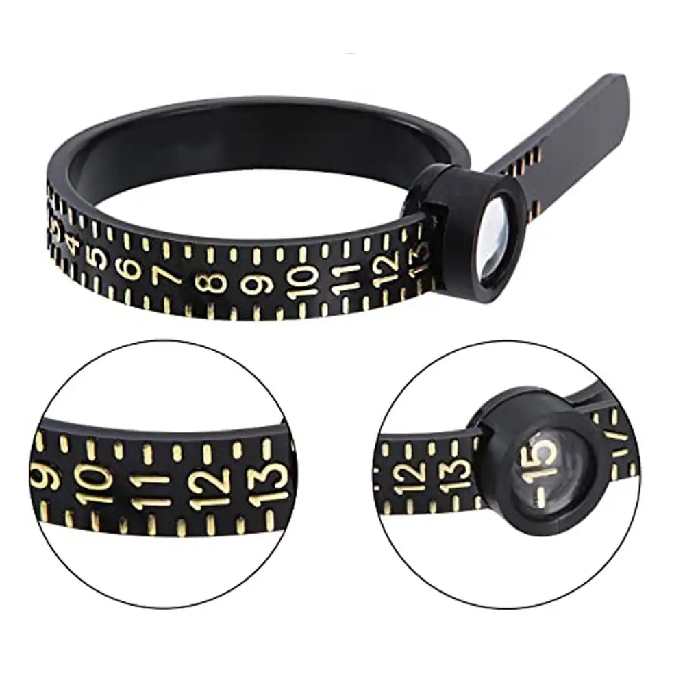 Men and Womens Sizes 1-17 With Magnifier Wedding Ring Band Genuine Tester Finger Gauge Ring Sizer Measure