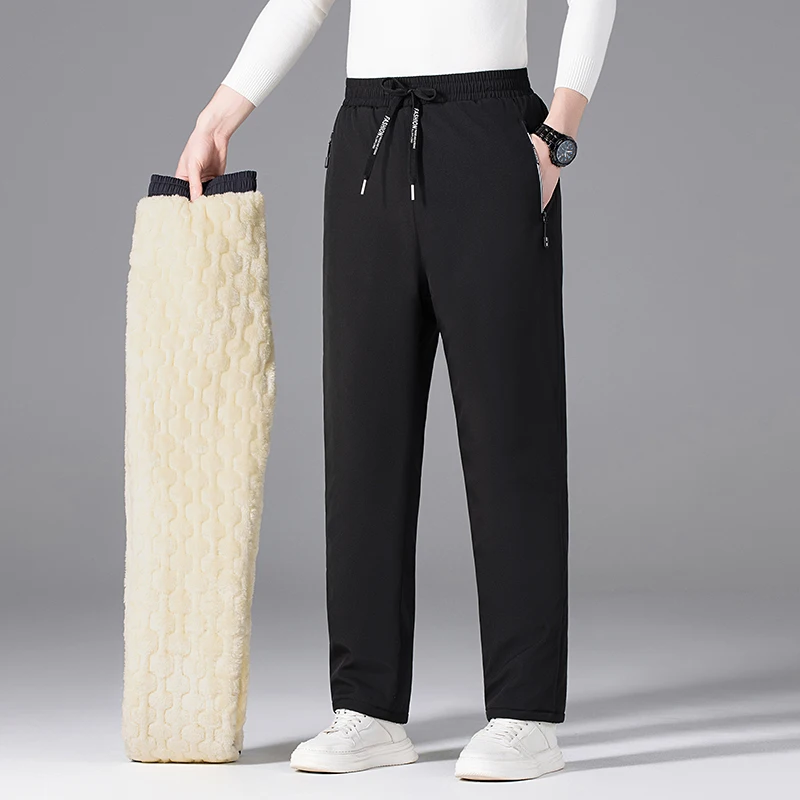 

Мужские зимние спортивные брюки из утолщенного флиса с эффектом овечьей шерсти, повседневные, свободного кроя, из полиэстера с эластаном
