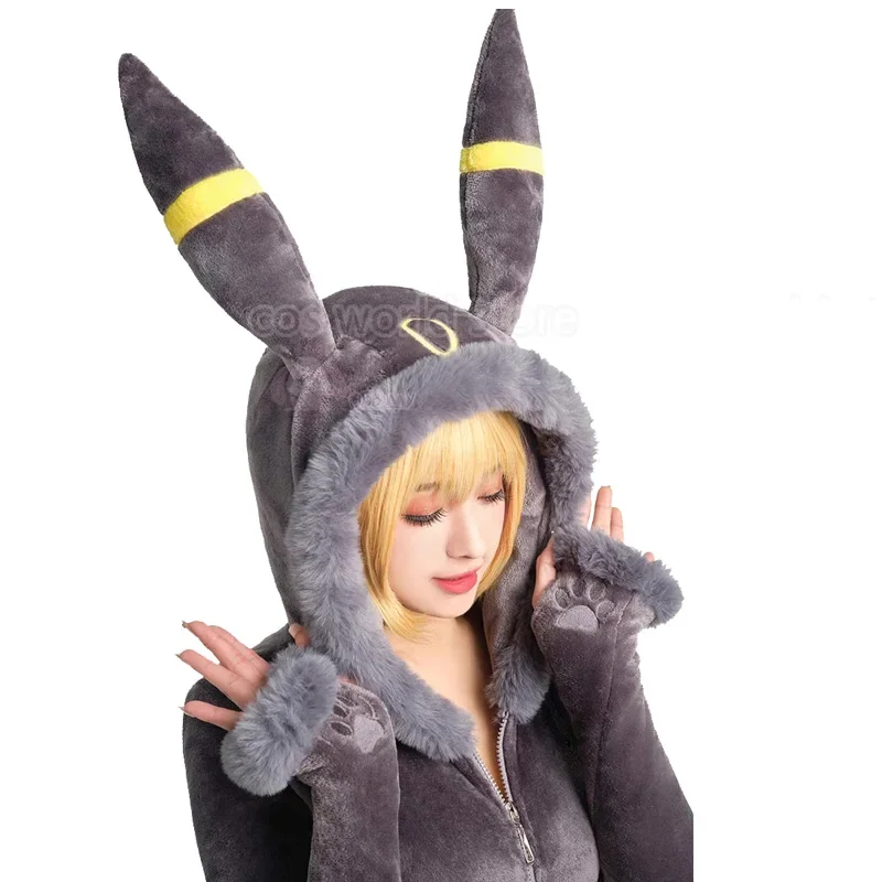 Anime Umbreon cosplay costume women sexy flannel hooded bodysuit suit bunny girl kawaii plush uniform pajamas cartoon jumpsuits