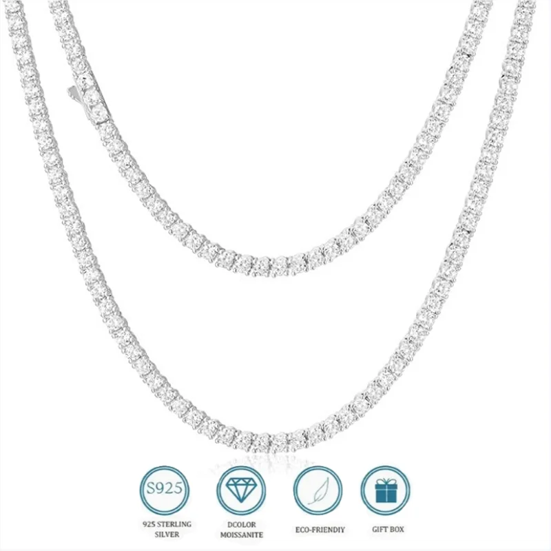 GIA certified 3-6.5 mm D-colour moissanite tennis ball necklace White gold plated 100% 925 Sterling silver Wedding Jewellery